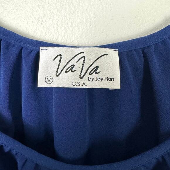 VaVa by Joy Han Royal Blue Cold Shoulder Ruffle Lace Trim Blouse - Picture 9 of 11